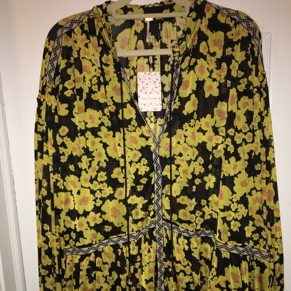 FREE PEOPLE NWT AUTHENTIC BLACK & YELLOW FLORAL TUNIC/DRESS - Picture 3 of 17
